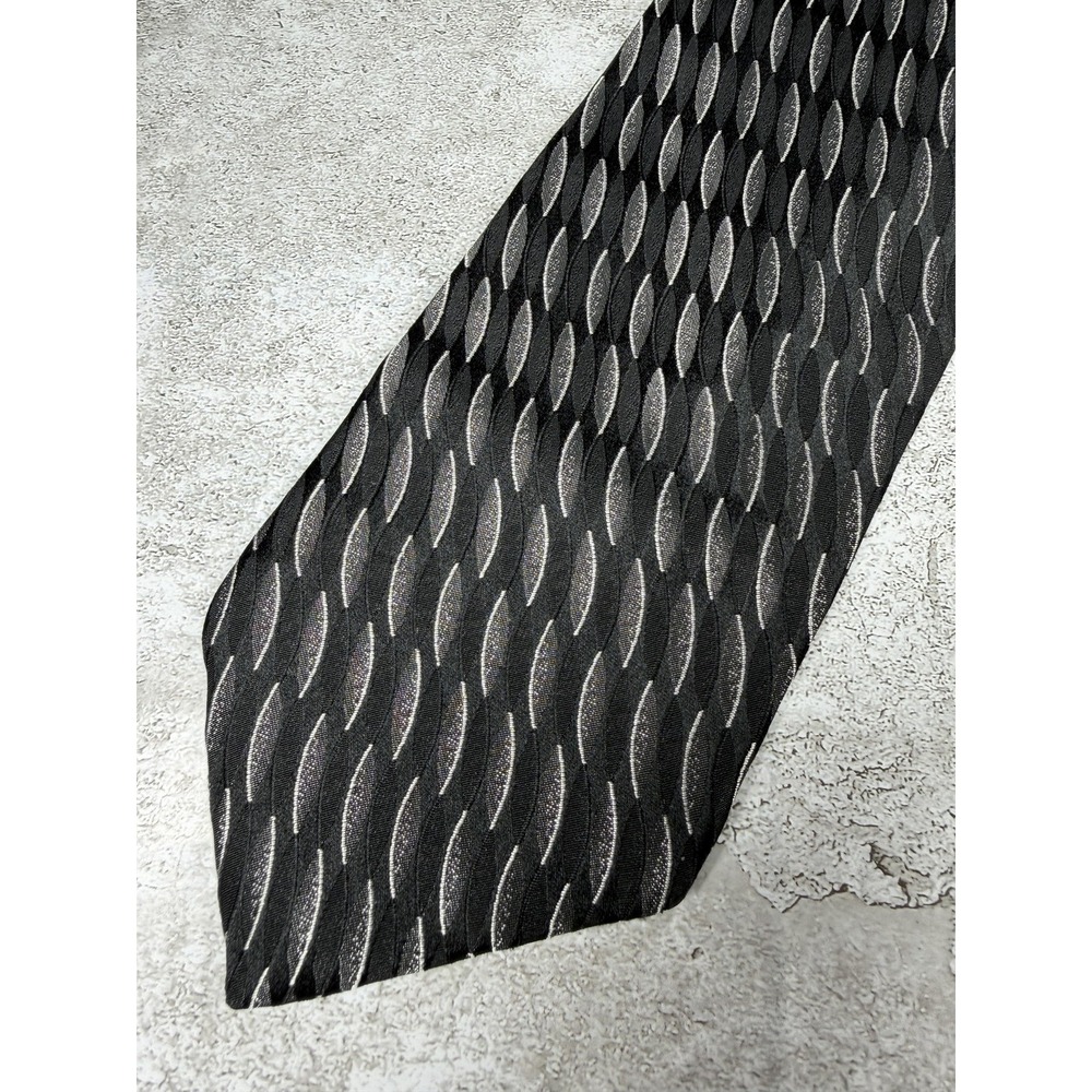 Principe 100% Silk Tie Mens X-Long Black Geometric Pointed Necktie Italian